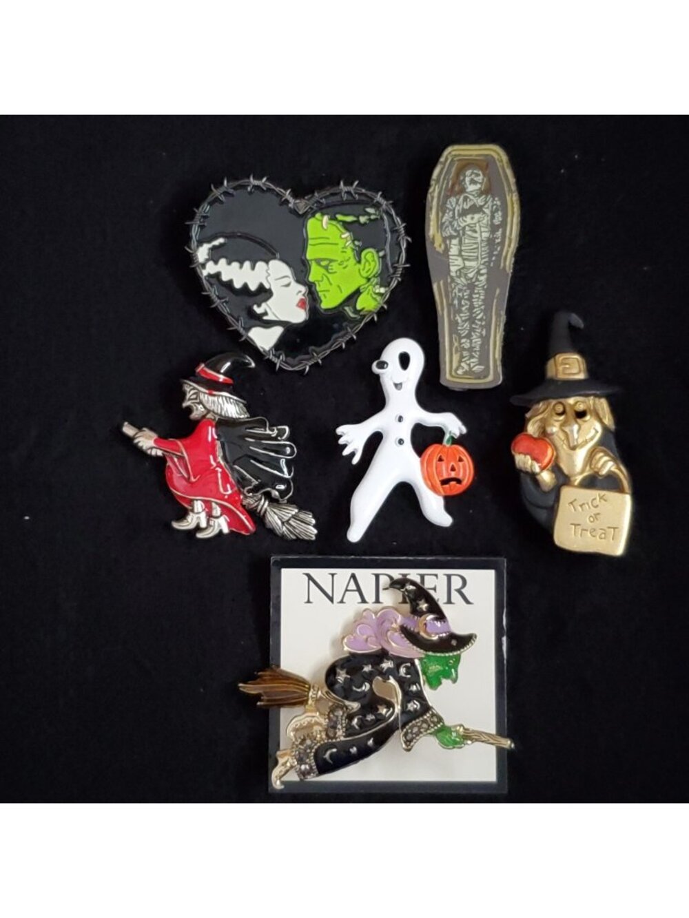 Halloween Brooch Lot of 6 Witch Ghost Mummy READ